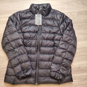 Eddie Bauer Jacket Women XL Black Full Zip Packable Down Puffer EB650